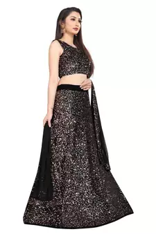 Peach plain velvet semi stitched lehenga