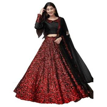 Red plain velvet semi stitched lehenga 1