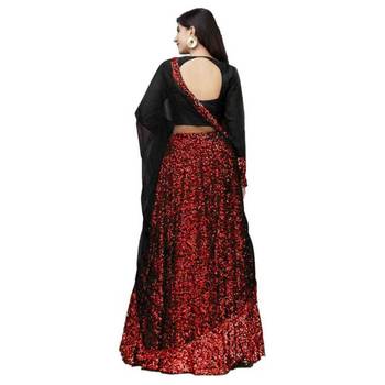 Red plain velvet semi stitched lehenga 2
