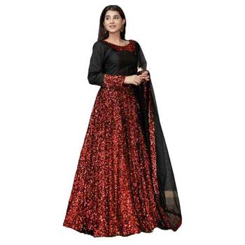 Red plain velvet semi stitched lehenga 3