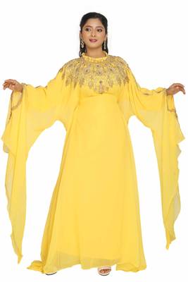 Sale !! Dubai Moroccan Kaftan Fish Cut Arabic Abaya Maxi Hand Beaded 1
