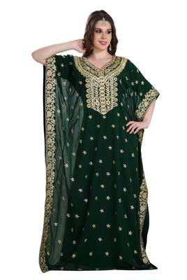Dark Green Aari And Hand Embroidered Work Farasha 1