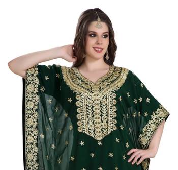 Dark Green Aari And Hand Embroidered Work Farasha 2