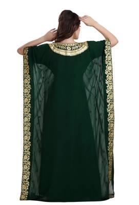 Dark Green Aari And Hand Embroidered Work Farasha 3