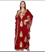 Maroon Hand Embroidered Farasha