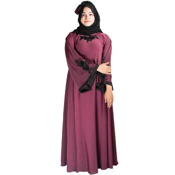 Maroon plain art silk abaya 1