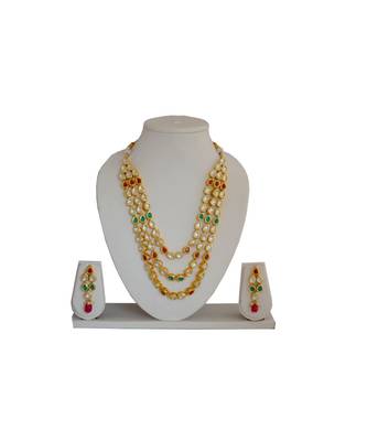 Golden Kundan  Necklace With Earring Set For Women And Girls 1