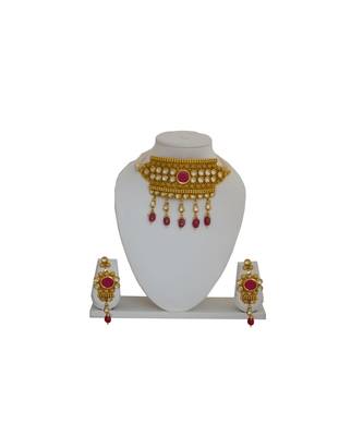 Golden Kundan  Necklace With Earring Set For Women And Girls 1
