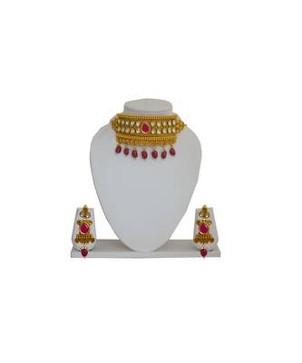 Golden Kundan  Necklace With Earring Set For Women And Girls 1