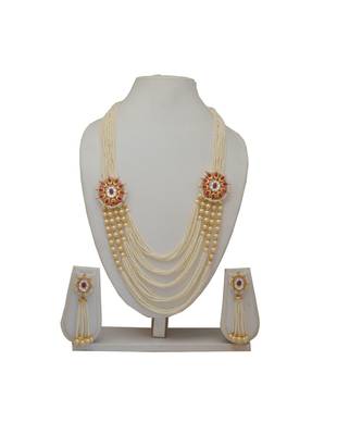 Golden Pearl And Ruby Zircon Necklace For Women And Girls 1