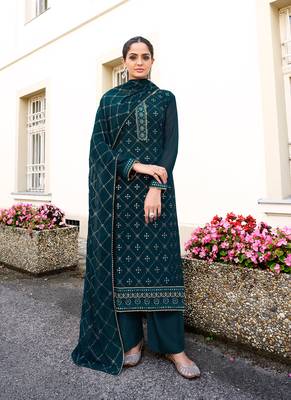 BlueThreadSequanceMirror Embroidery WorkGeorgettesemi stitchedtop & bottom with dupatta 1