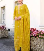 MustardThreadSequanceMirror Embroidery WorkGeorgettesemi stitchedtop & bottom with dupatta