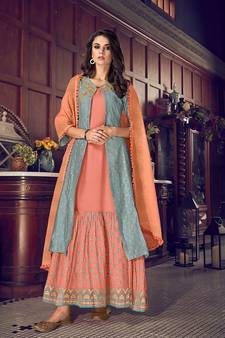 GreyDesigner Heavy Embroidery WorkArt Silksemi stitchedtop & bottom with dupatta
