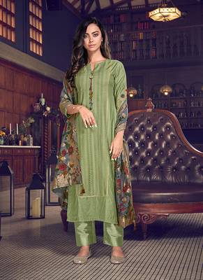 PistaDesigner Heavy Embroidery WorkHand Spray Printtussar silksemi stitchedtop & bottom with dupatta 1