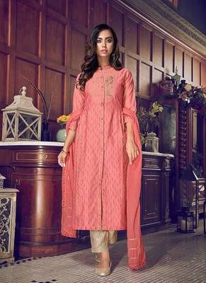 PinkDesigner Heavy Embroidery WorkArt Silksemi stitchedtop & bottom with dupatta 1