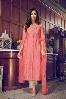 PinkDesigner Heavy Embroidery WorkArt Silksemi stitchedtop & bottom with dupatta