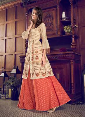 CreamDesigner Heavy Embroidery WorkArt Silksemi stitchedtop & bottom with dupatta 1