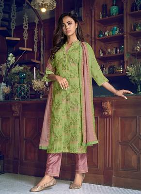 GreenDesigner Heavy Embroidery WorkArt Silksemi stitchedtop & bottom with dupatta 1
