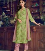 GreenDesigner Heavy Embroidery WorkArt Silksemi stitchedtop & bottom with dupatta