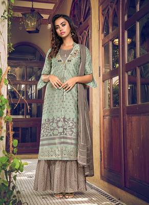 BlueDesigner Heavy Embroidery WorkArt Silksemi stitchedtop & bottom with dupatta 1