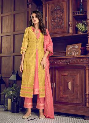 MustardDesigner Heavy Embroidery WorkArt Silksemi stitchedDesignerplazzowedding wear salwar suit 1