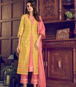 MustardDesigner Heavy Embroidery WorkArt Silksemi stitchedDesignerplazzowedding wear salwar suit