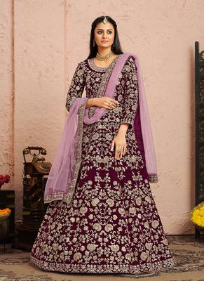 MaroonDesigner Heavy Embroidery WorkVelvetsemi stitchedDesignerpantwedding wear salwar suit 1