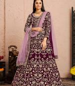 MaroonDesigner Heavy Embroidery WorkVelvetsemi stitchedDesignerpantwedding wear salwar suit
