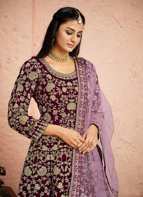 MaroonDesigner Heavy Embroidery WorkVelvetsemi stitchedDesignerpantwedding wear salwar suit 2