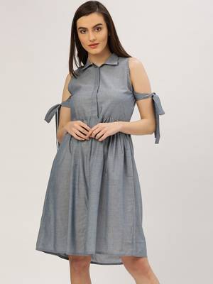 Grey plain cotton long-dresses 1