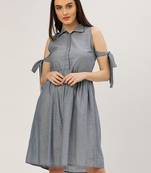 Grey plain cotton long-dresses