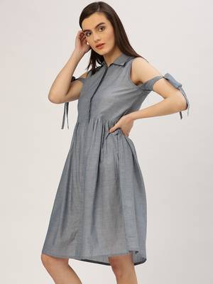 Grey plain cotton long-dresses 2