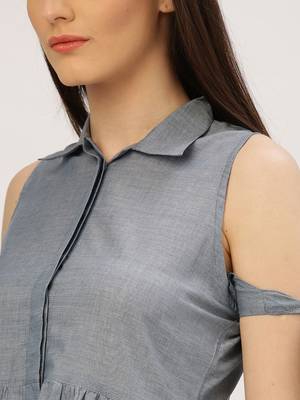 Grey plain cotton long-dresses 3