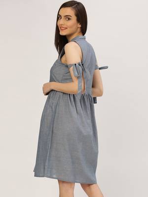 Grey plain cotton long-dresses 4