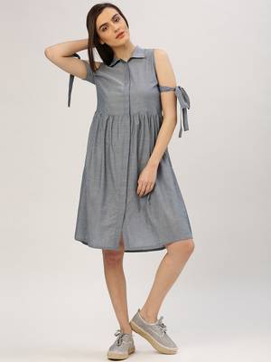 Grey plain cotton long-dresses 5
