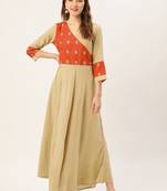 Beige embroidered viscose rayon long-dresses