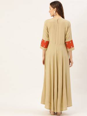 Beige embroidered viscose rayon long-dresses 3