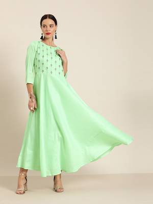 Blue embroidered poly cotton long-dresses 1