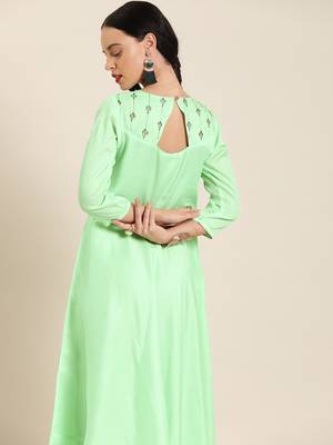 Blue embroidered poly cotton long-dresses 3