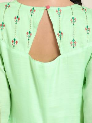 Blue embroidered poly cotton long-dresses 5