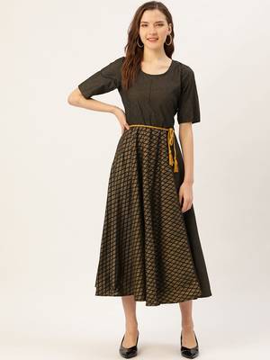 Black printed cotton long-dresses 1