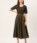 Black printed cotton long-dresses