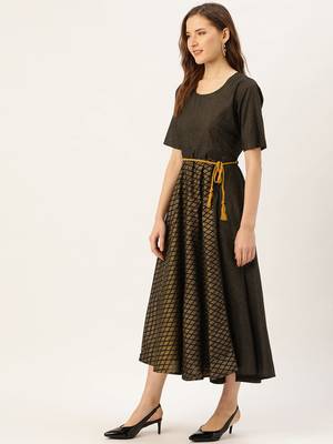 Black printed cotton long-dresses 2