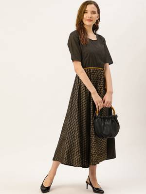 Black printed cotton long-dresses 4