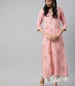 Pink printed viscose rayon long-dresses