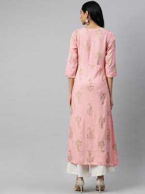 Pink printed viscose rayon long-dresses 3