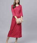 Pink printed viscose rayon long-dresses