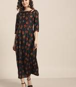 Black printed viscose rayon long-dresses