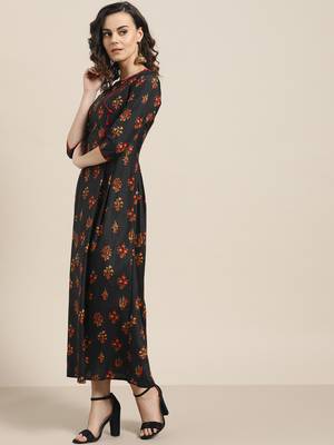 Black printed viscose rayon long-dresses 2