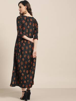 Black printed viscose rayon long-dresses 3